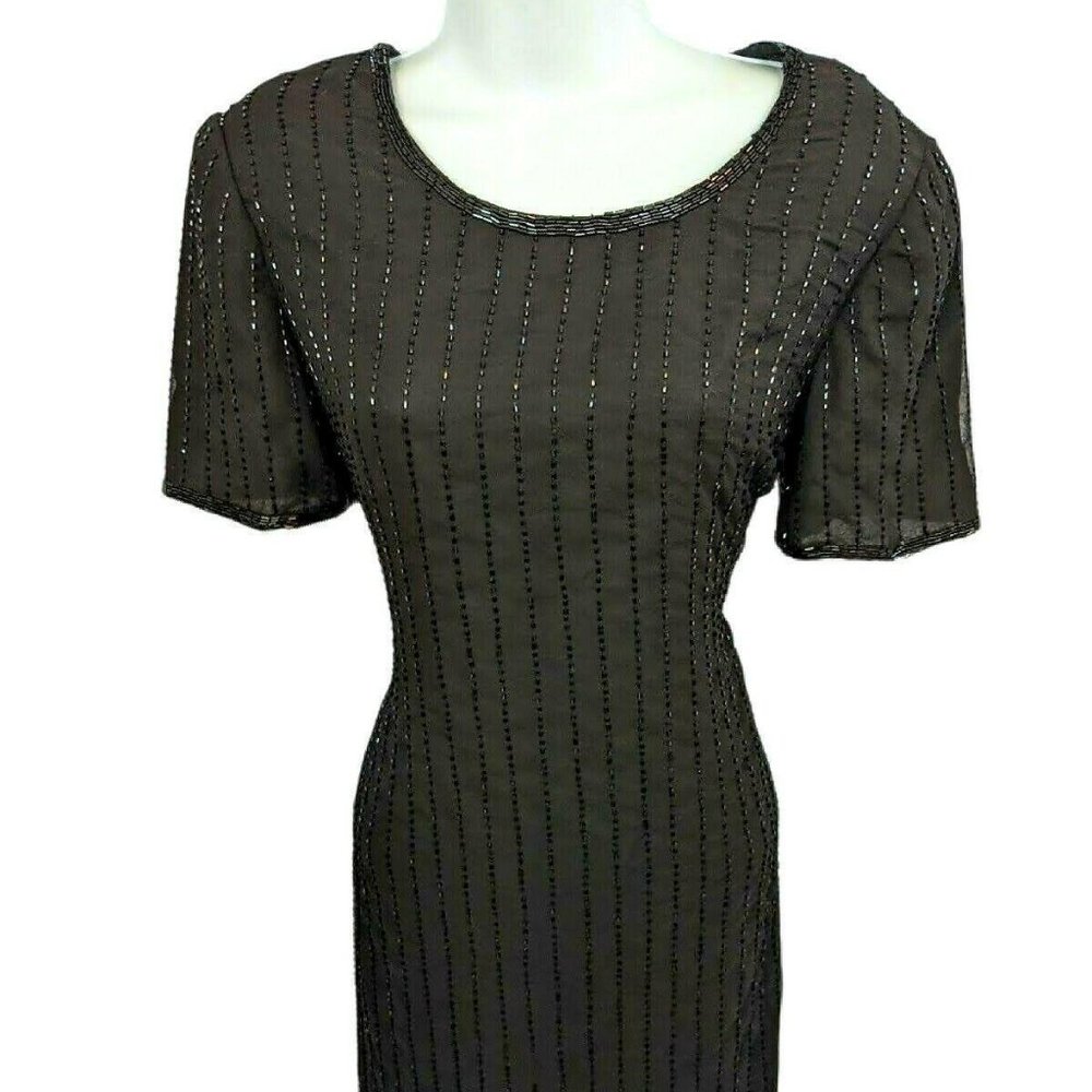 JMD Vintage Beaded Black Chiffon Dress Size S